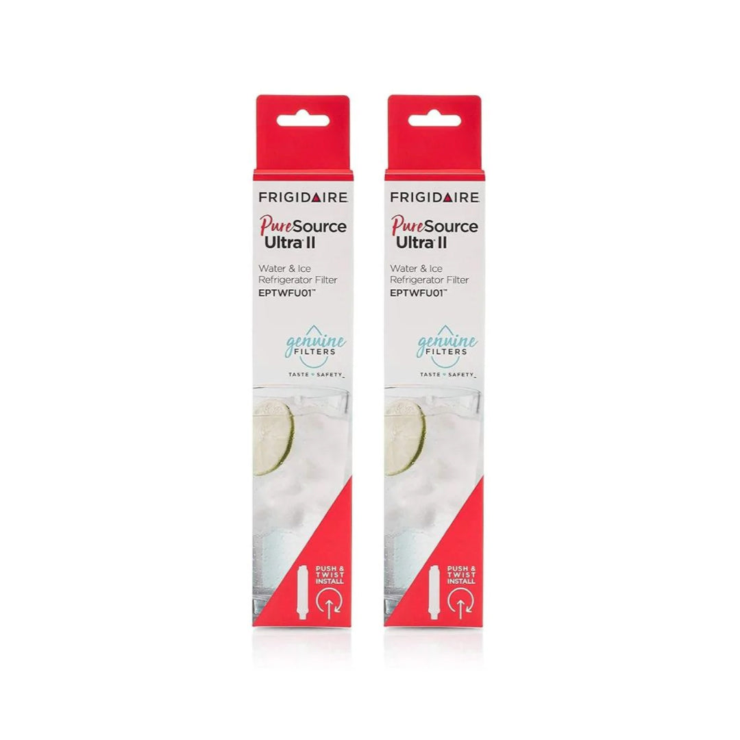 Two Frigidaire PureSource Ultra II EPTWFU01 water filter boxes placed side by side on a white background